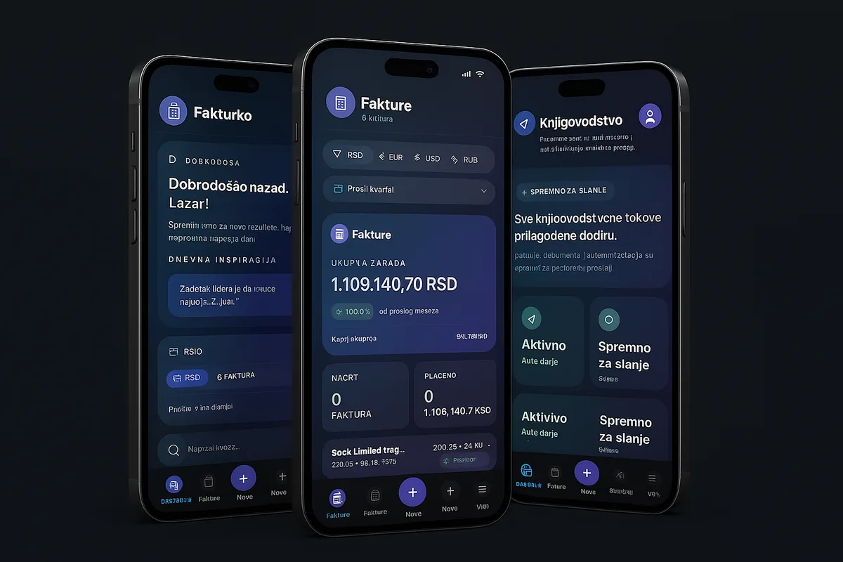 Fakturko invoicing app on three phones